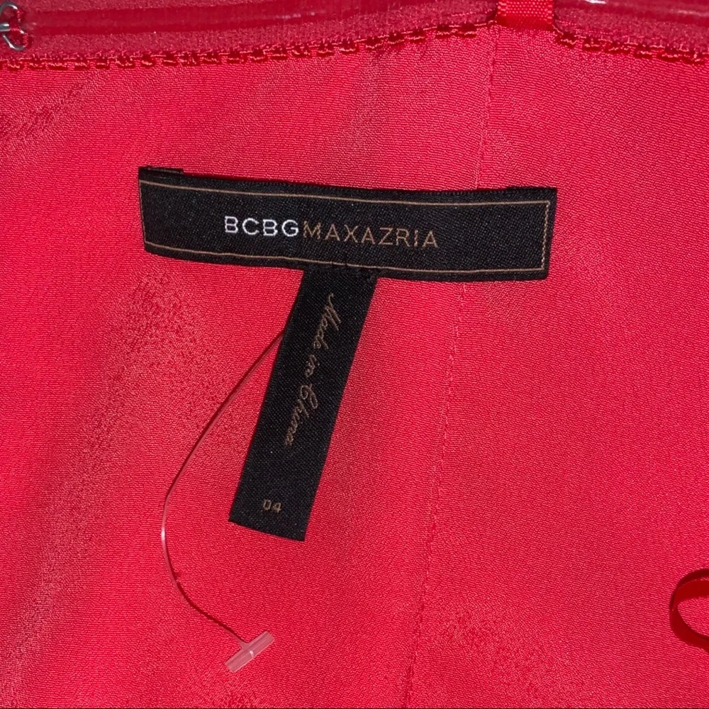 BCBGMAXAZRIA RED FLORAL EMBOSSED STRAPLESS COCKTAIL PARTY DRESS - Picture 4 of 7